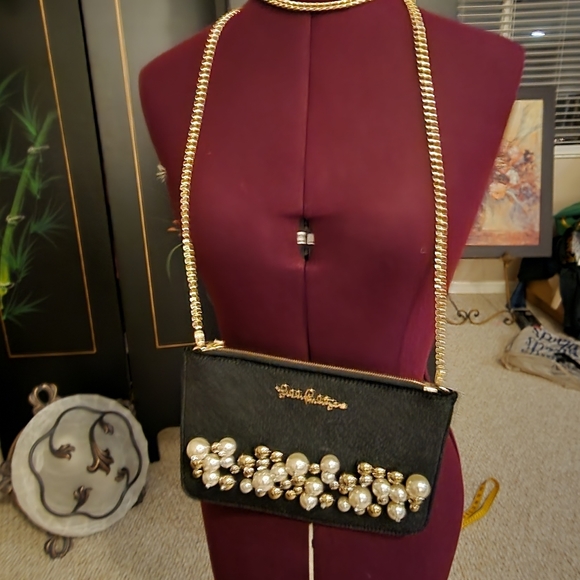 New Lilly Pulitzer Black bag with pearls - Picture 3 of 12